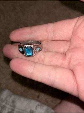 Silver-Tone Women's Ring with Bright Blue Stones